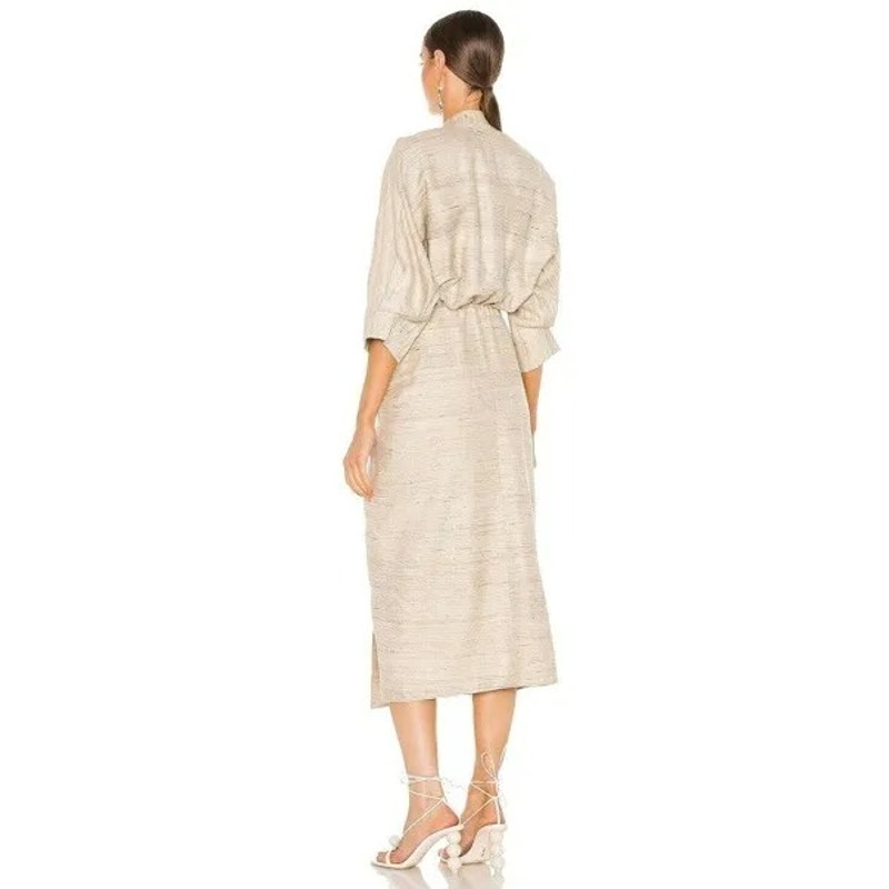 Piece Of White Audrey Dress Beige Raw Silk Dolman Sleeves Resort Size 34/Xs Nwt — image 2 of 8